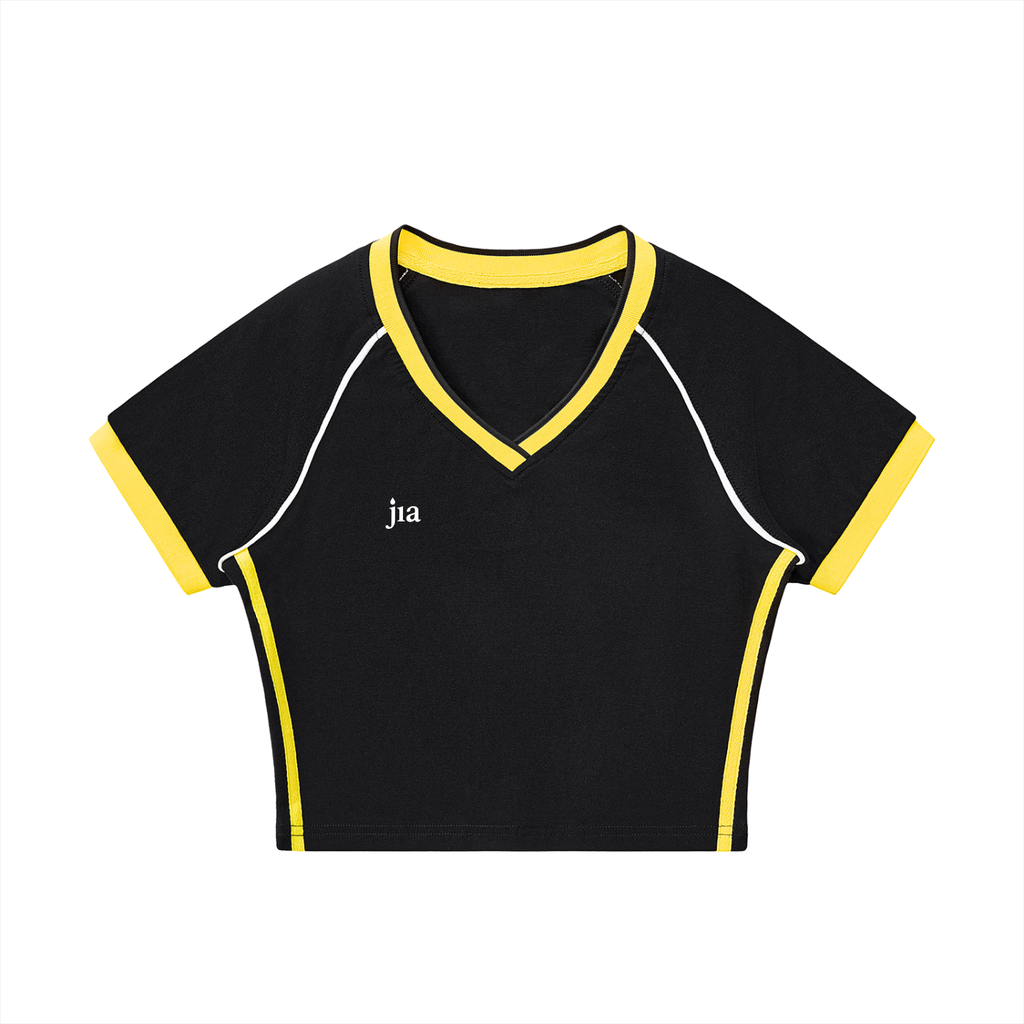 Contrast Trim V-Neck Crop T-Shirt